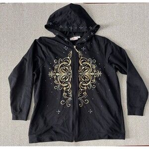 QUACKER FACTORY Rhinestone Full Zip Hoodie Jacket Women's Size Large Black